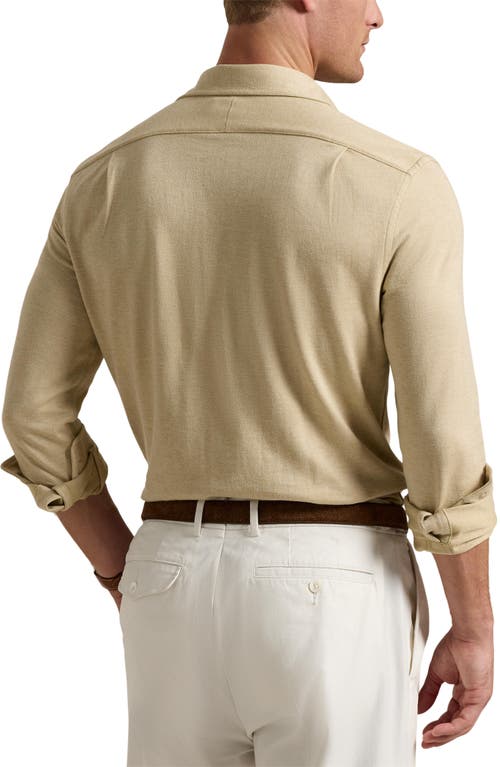 Polo Ralph Lauren Herringbone Knit Button-up Shirt In Dune Heather/coastal Beige