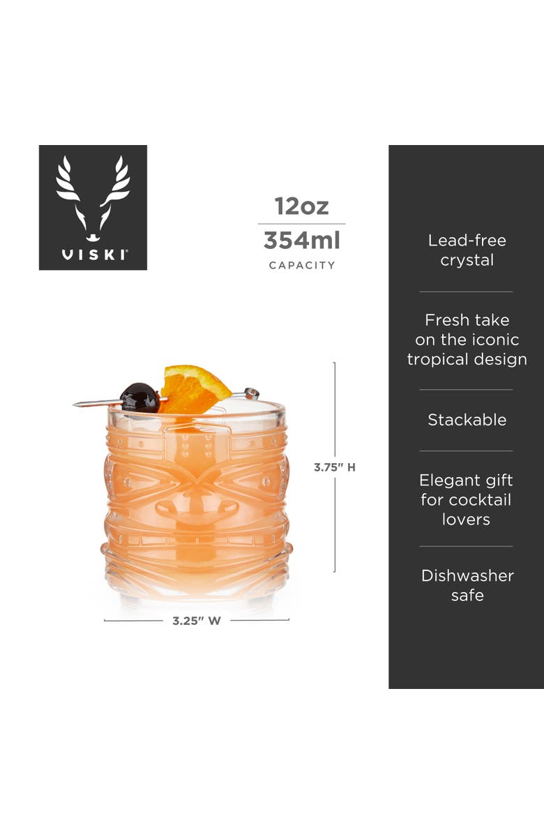 Viski Pacific Crystal Tiki DOF Tumblers Set of 2, Alternate, color, Clear