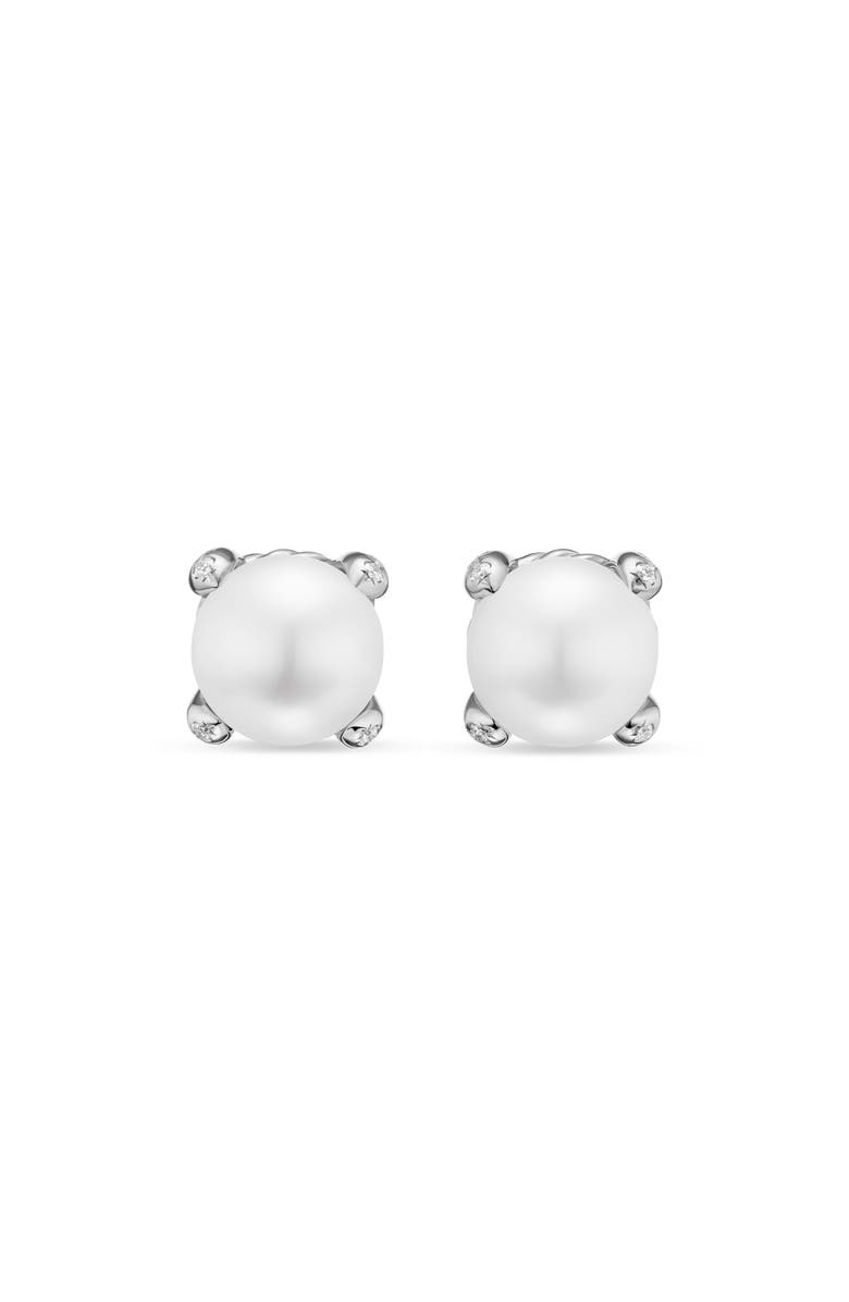 David Yurman Pearl Classics Stud Earrings in 18K Yellow Gold & Diamonds, 6.6mm, Main, color, Silver Pave