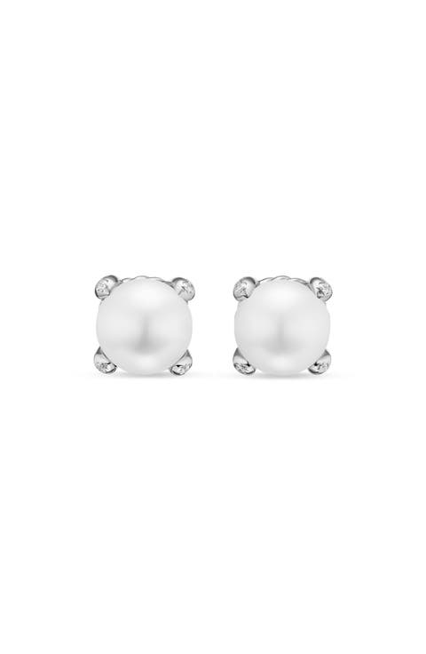 Pearl Classics Stud Earrings in 18K Yellow Gold & Diamonds, 6.6mm