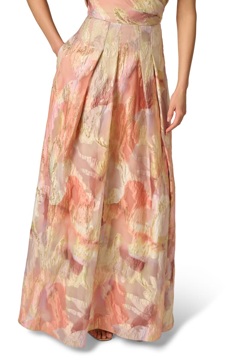 Aidan Mattox Strapless Floral Print Metallic Jacquard Gown, Alternate, color, Coral Multi