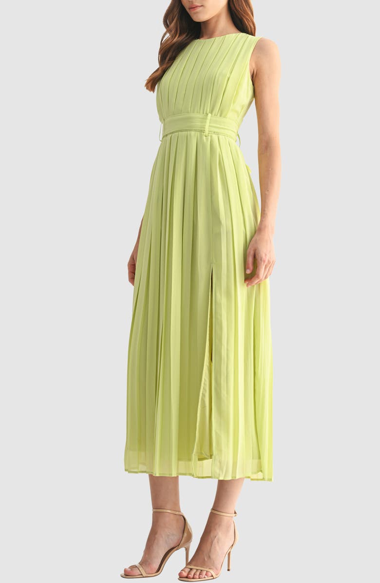 Mila Mae Pleated Belted Maxi Dress, Alternate, color, Lime Green