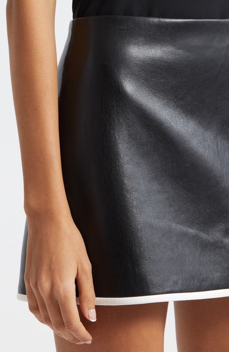 Alice + Olivia Rubi Contrast Stripe Faux Leather Miniskirt, Alternate, color, Black