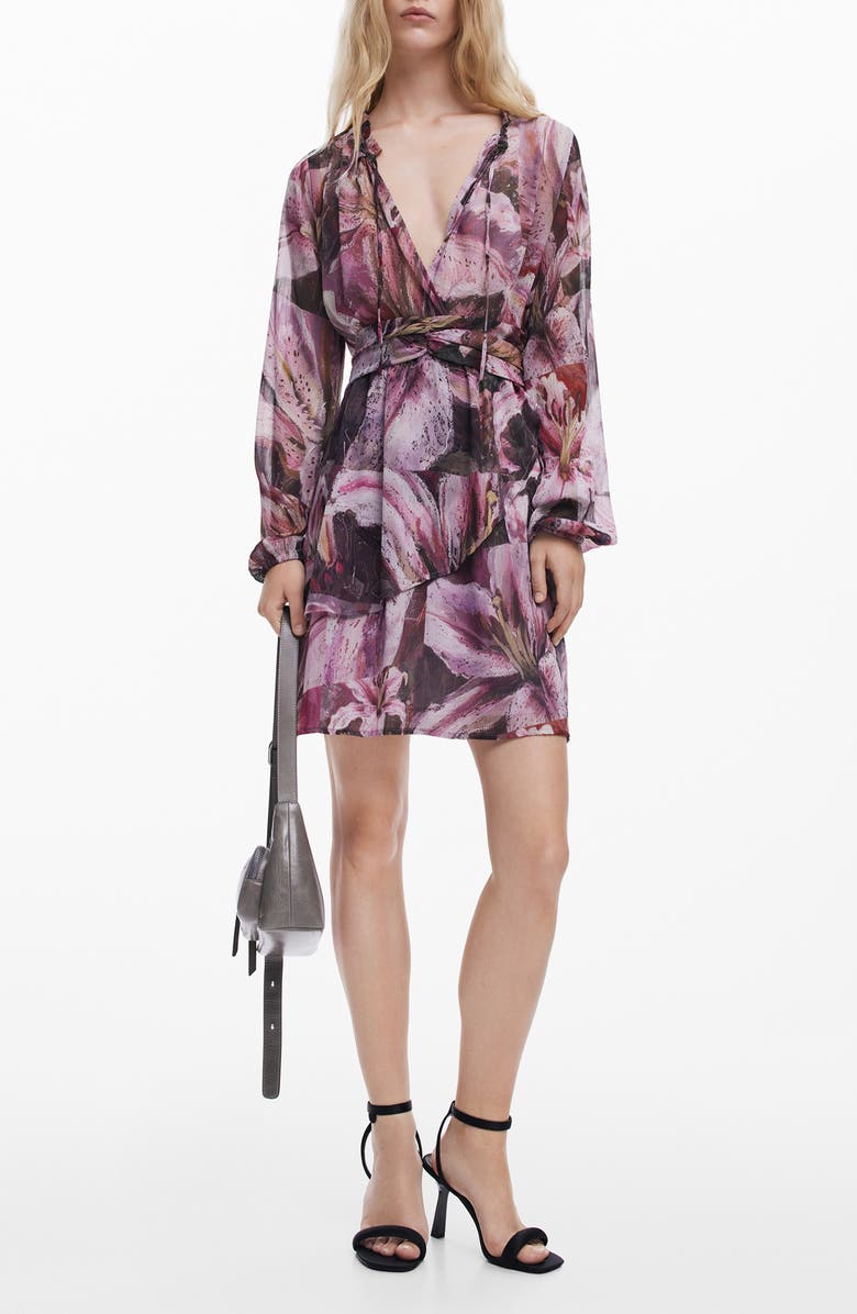 Desigual Lir Floral Print Long Sleeve Dress, Main, color, 