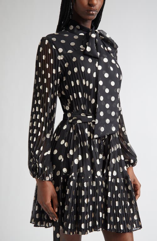 Zimmermann Polka Dot Long Sleeve Pleated Minidress With Removable Pussy Bow