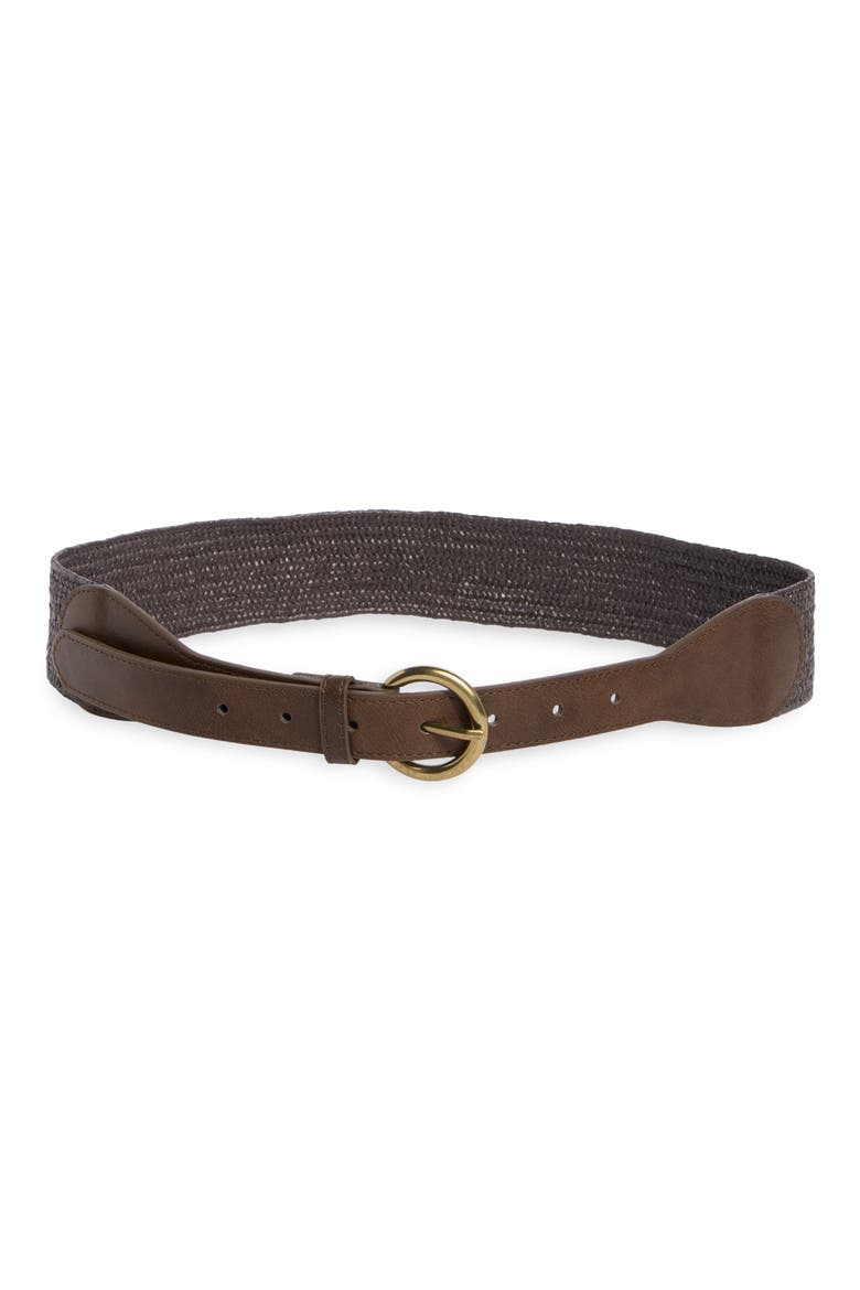 Tapered Faux Straw Belt, Main, color, CHOCOLATE/ CHOCOLATE