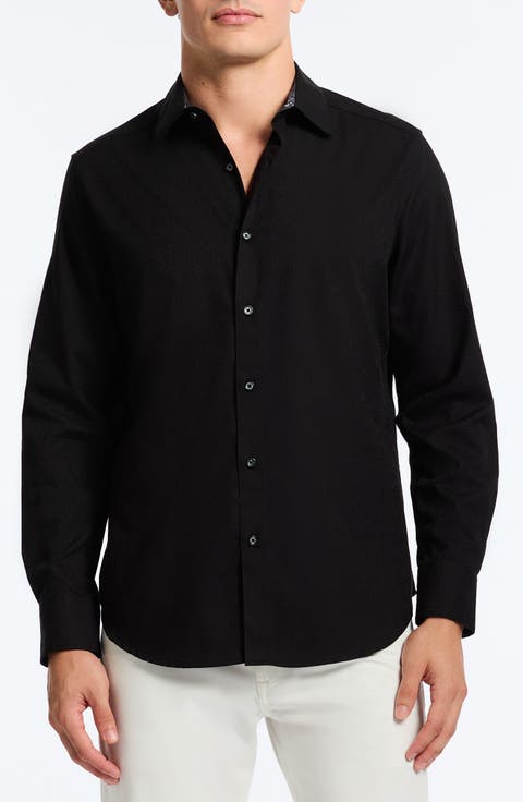 Odyssey Classic Fit Jacquard Long Sleeve Stretch Cotton Button-Up Shirt