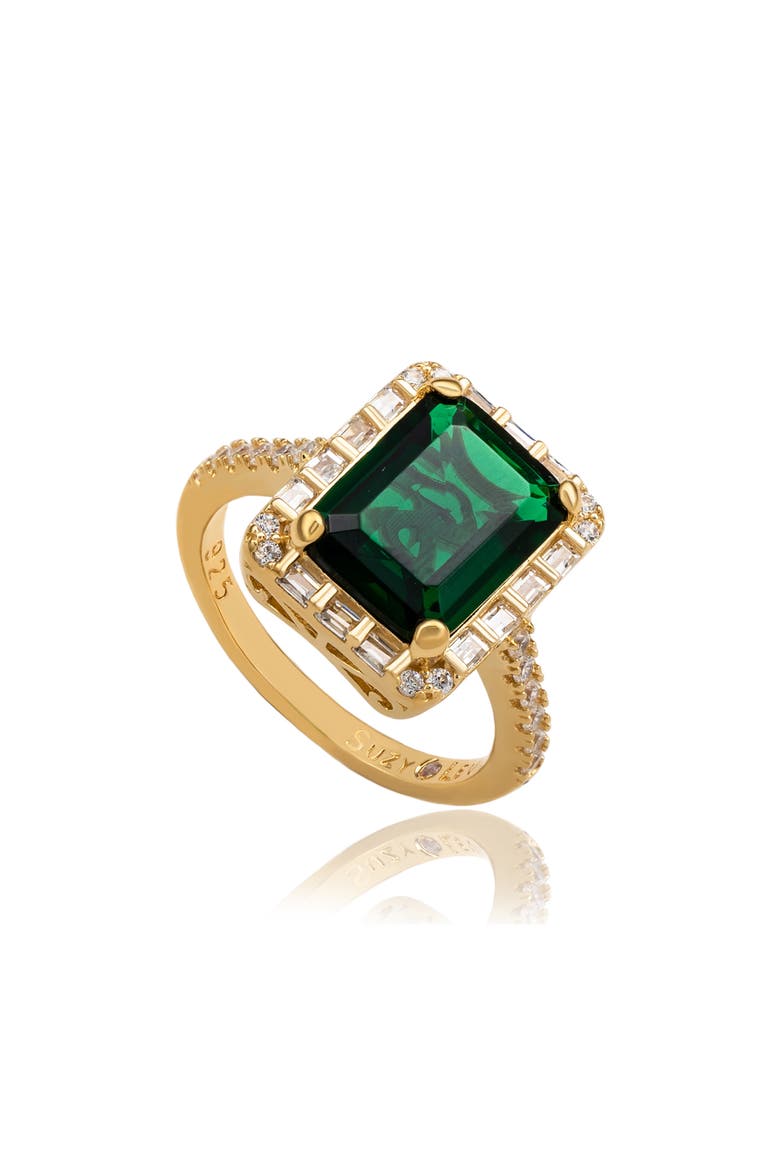 Emerald Cut Cubic Zirconia Halo Ring, Main, color, GREEN