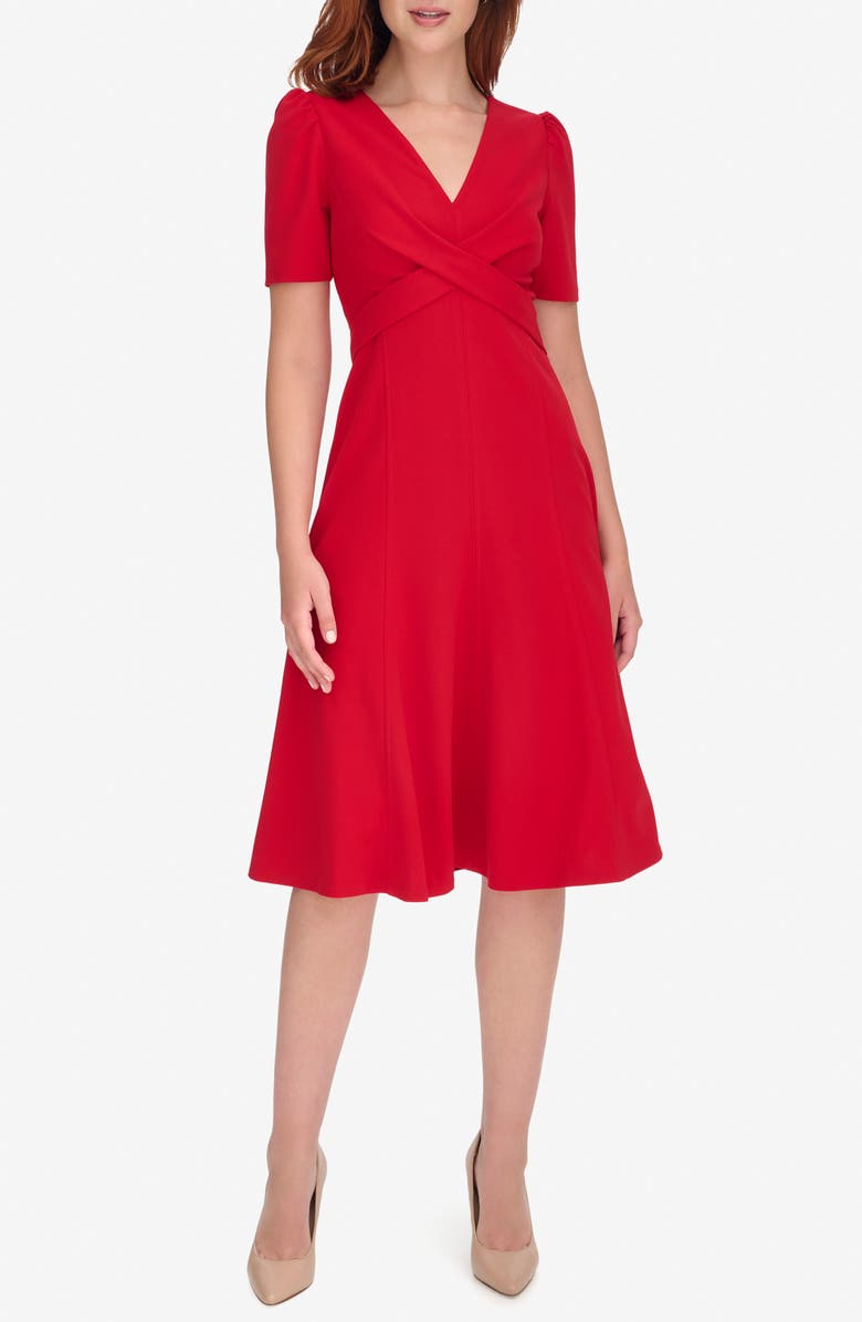 Tommy Hilfiger Crossover Scuba Fit and Flare Midi Dress, Main, color, Deep Scarl