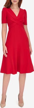 Tommy Hilfiger Crossover Scuba Fit and Flare Midi Dress