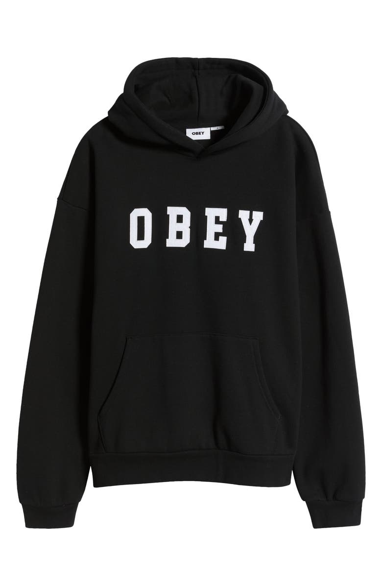 Obey Oversize Felt Logo Appliqué Extra Heavy Fleece Hoodie, Alternate, color, 
