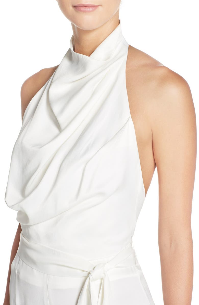 MISHA Collection 'Delia' Halter Satin Jumpsuit, Alternate, color, 