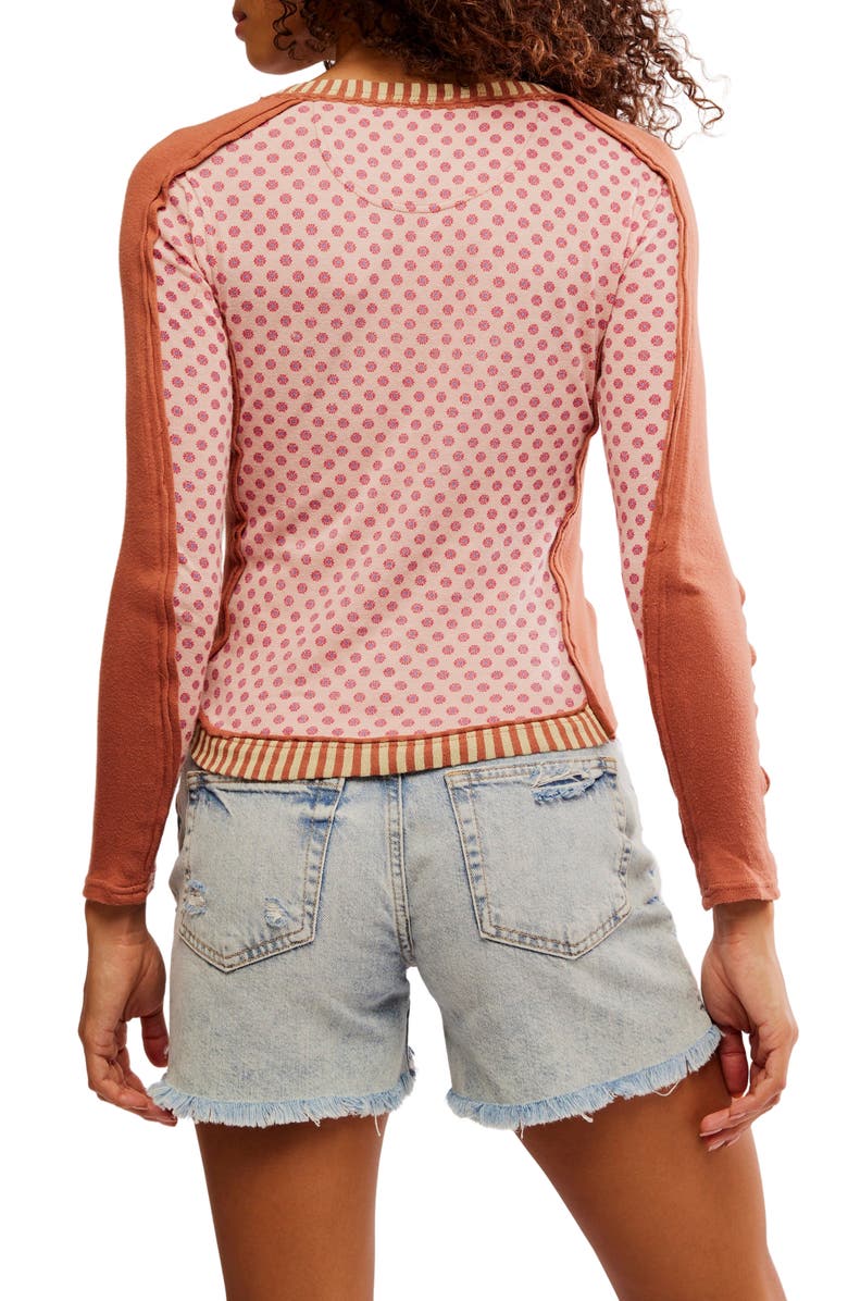 Free People Instant Classic Floral Print Cotton Button-Up Knit Top, Alternate, color, Pink Combo