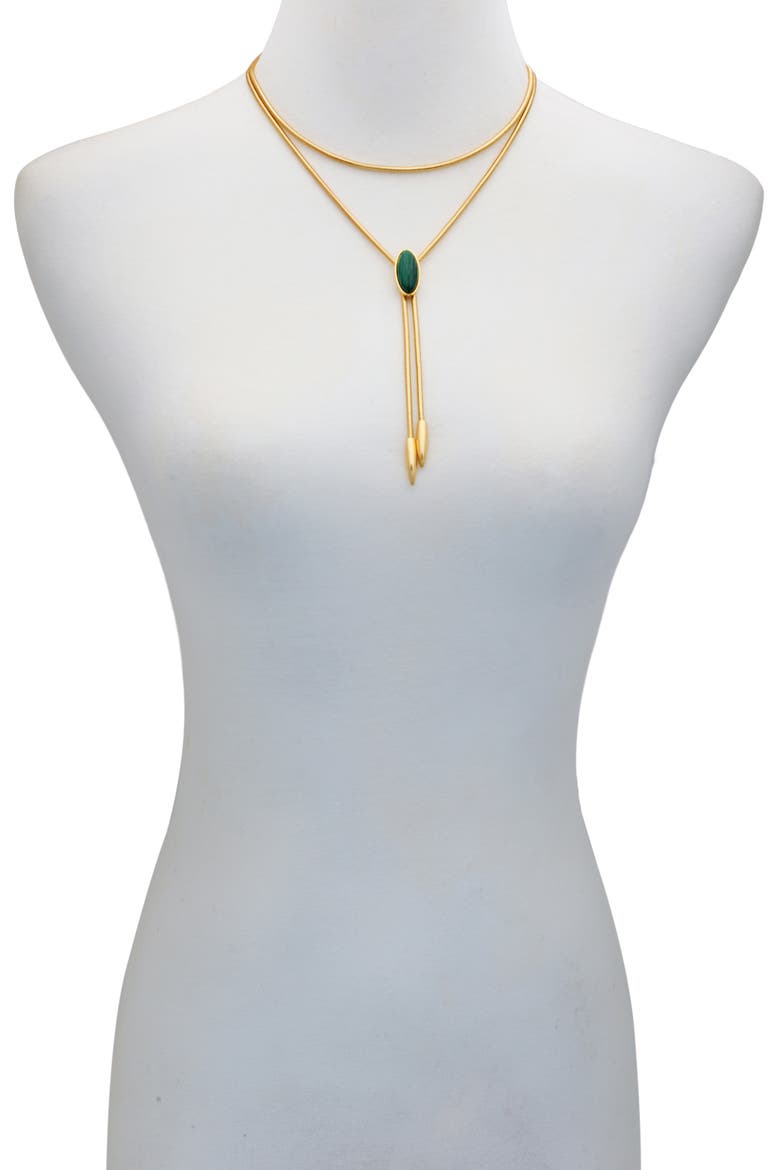 Faux Stone Layered Y-Necklace, Alternate, color, GOLDTONE/ MALACHITE
