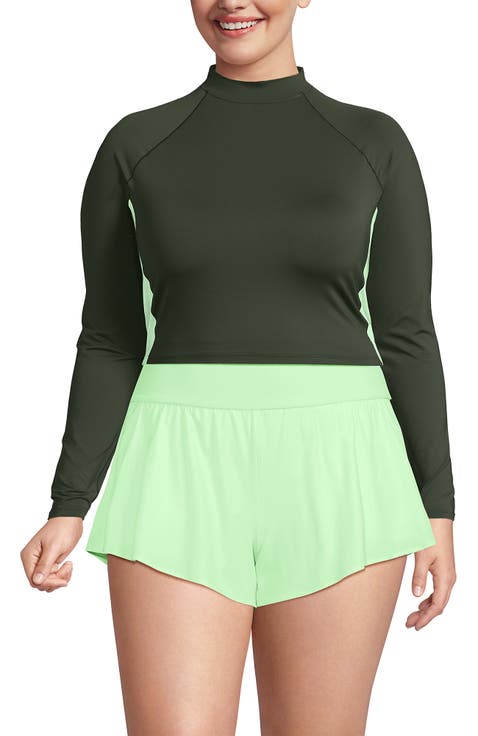 Long Sleeve Mock Neck Cropped UPF 50 Sun Protection Rash Guard