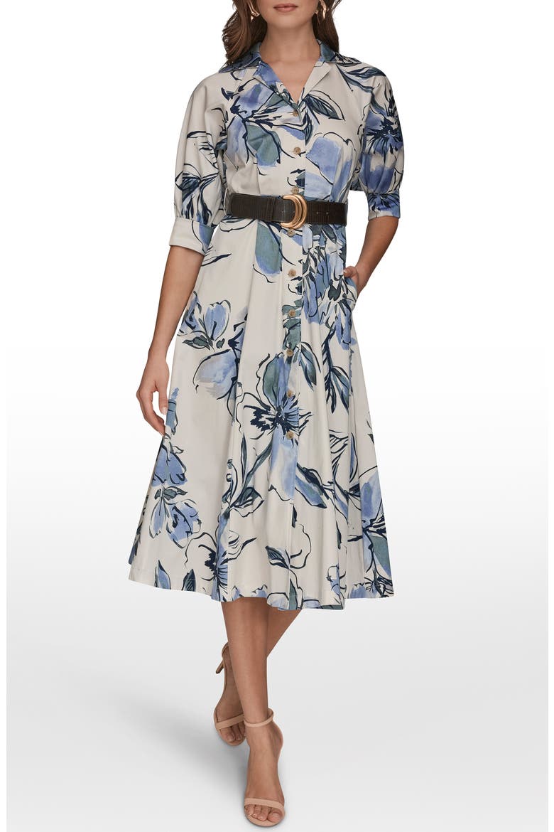Belted Stretch Cotton Shirtdress, Main, color, TEMPEST MULT