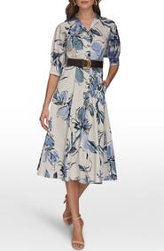 Donna Karan New York Belted Stretch Cotton Shirtdress