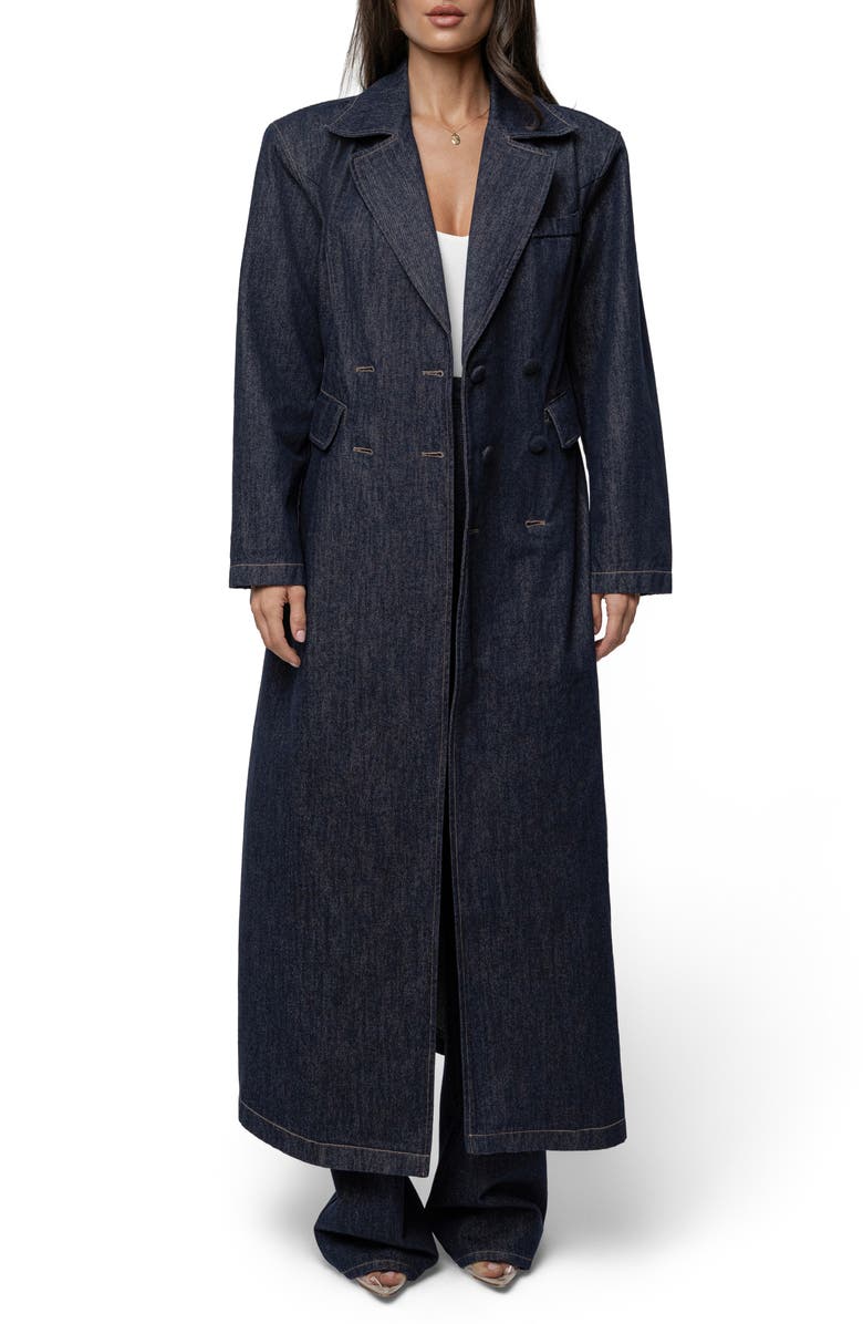 JLUXLABEL Signature Double Breasted Denim Coat, Alternate, color, Denim
