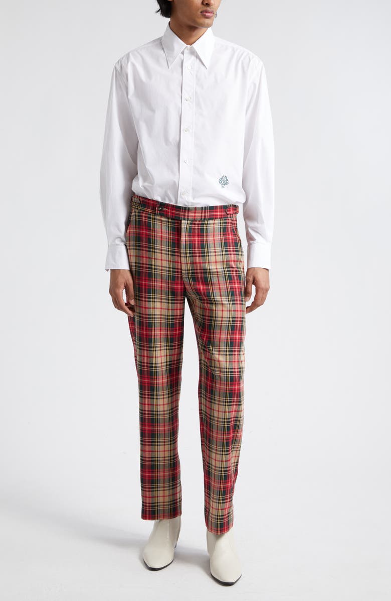 Bode Monogrammed Cotton Poplin Button-Up Shirt, Alternate, color, White