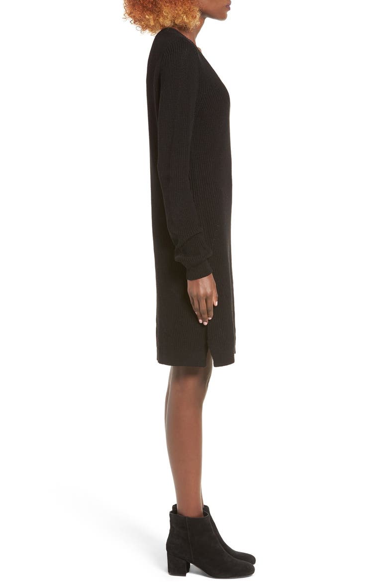 Shaker Stitch Sweater Dress, Alternate, color, BLACK