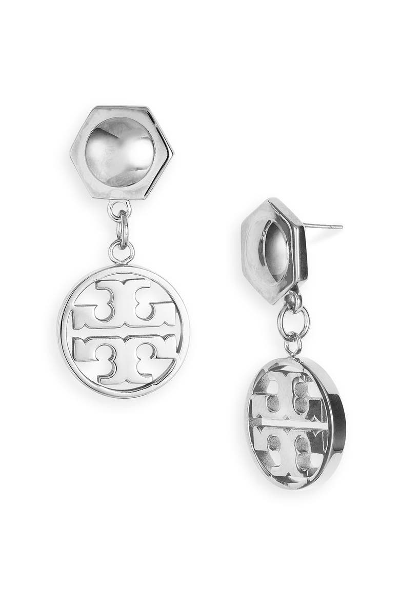 Tory Burch Circle Logo Drop Earrings, Main, color, 