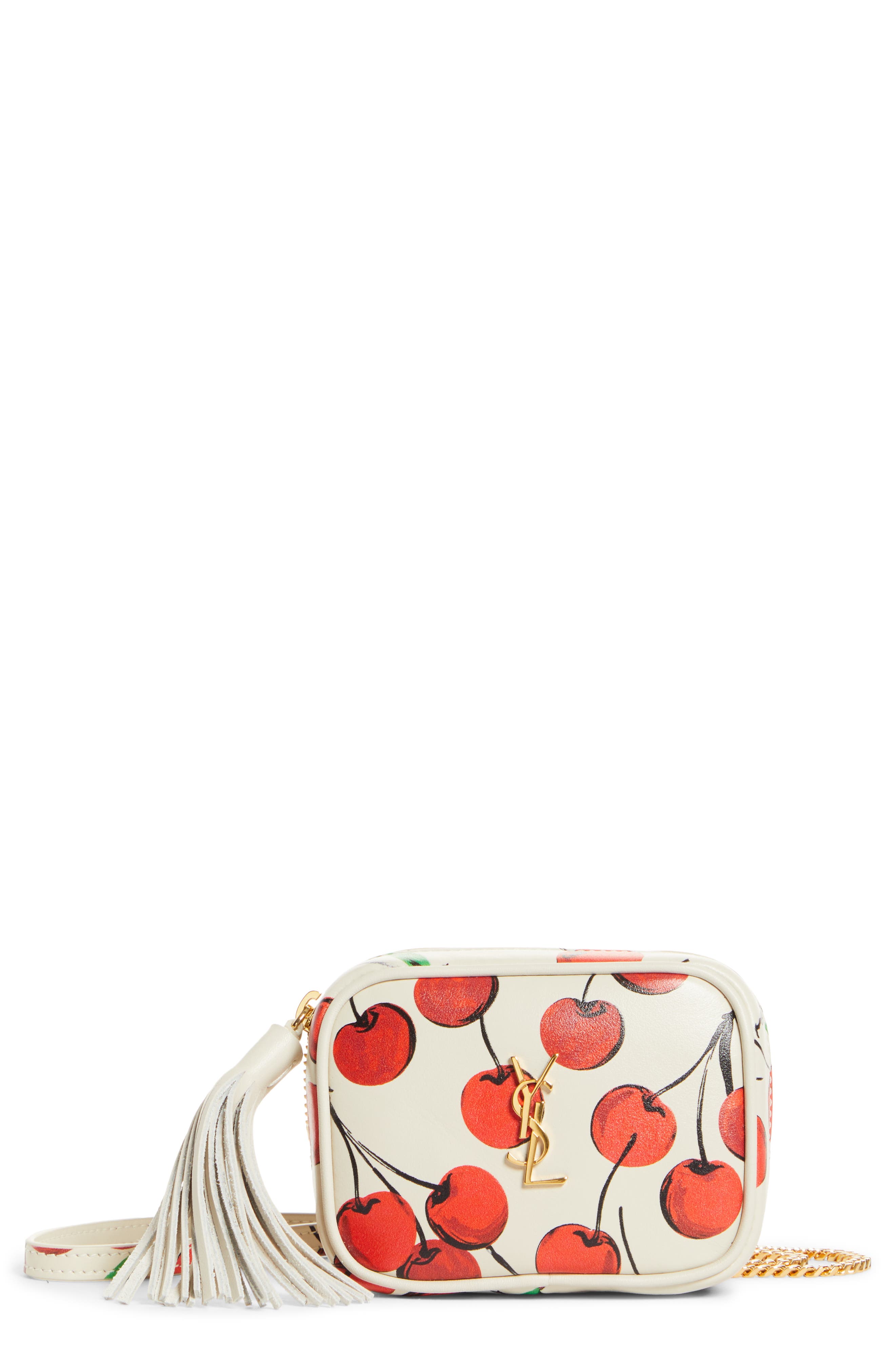 Baby Lou Cherry Print Leather Micro Crossbody Bag, Main, color, CREMA SOFT/RED