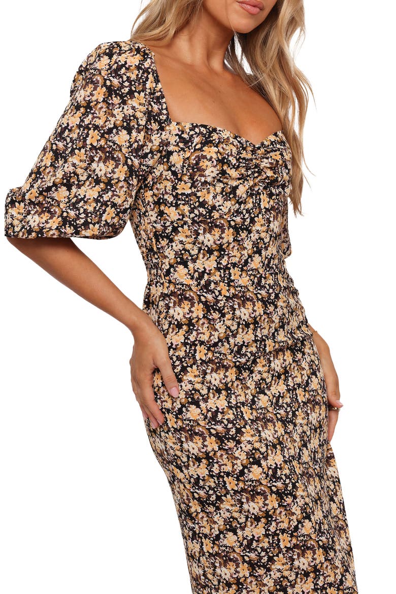 Oona Floral Midi Dress, Alternate, color, BLACK DITSY FLORAL