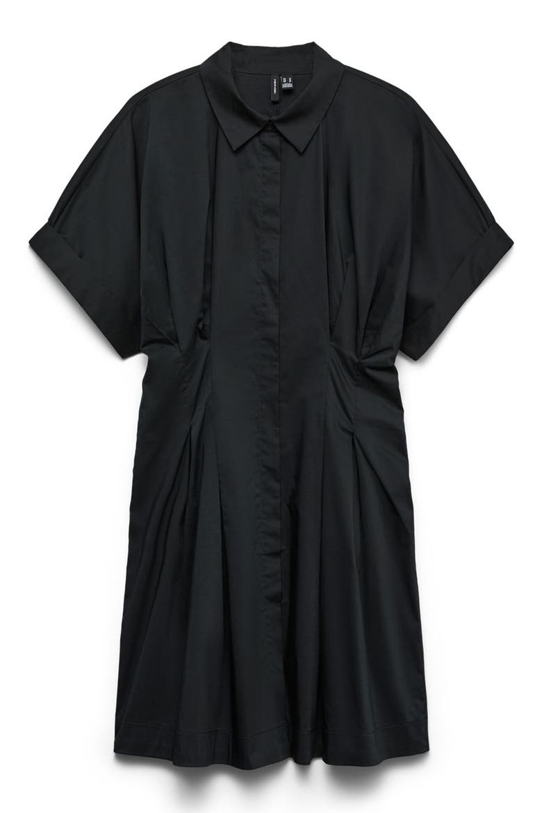 Friba Pleated Mini Shirtdress, Alternate, color, BLACK