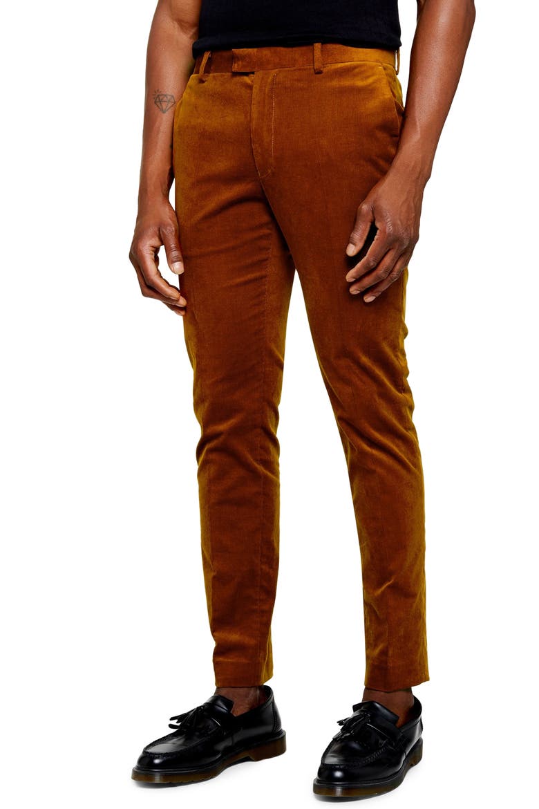 A-List Skinny Fit Velveteen Trousers, Main, color, BROWN