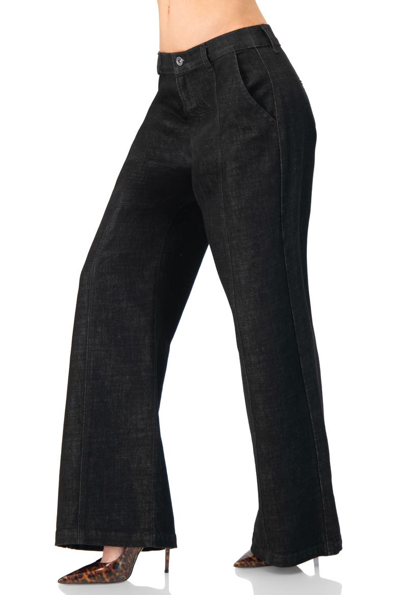 High-Waisted Wide-Leg Denim Jeans, Alternate, color, Black