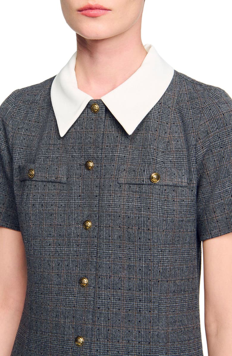 SANDRO Short pleated dress with rhinestones, Alternate, color, Grey / Brown