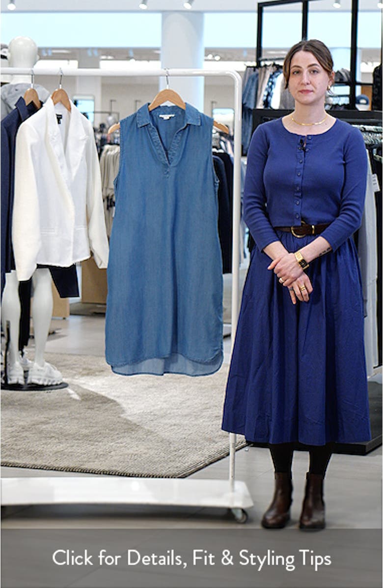 Jinni Split Neck Sleeveless Denim Shift Dress, sales video thumbnail