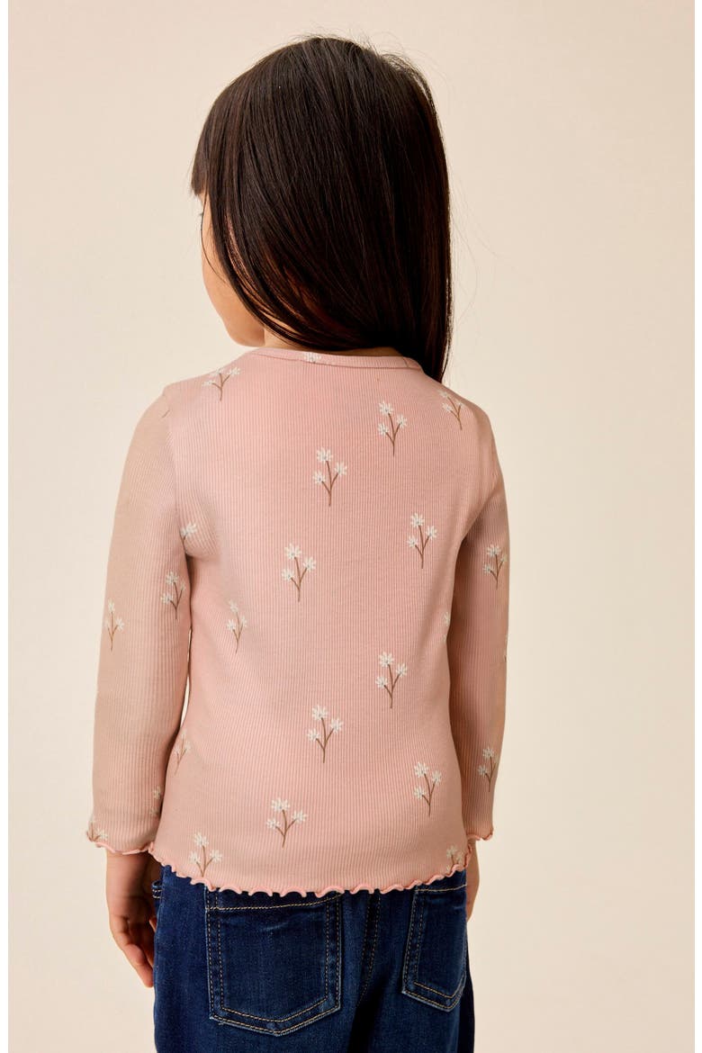 Kids' Pretty Floral Rib Long Sleeve Top, Alternate, color, PINK