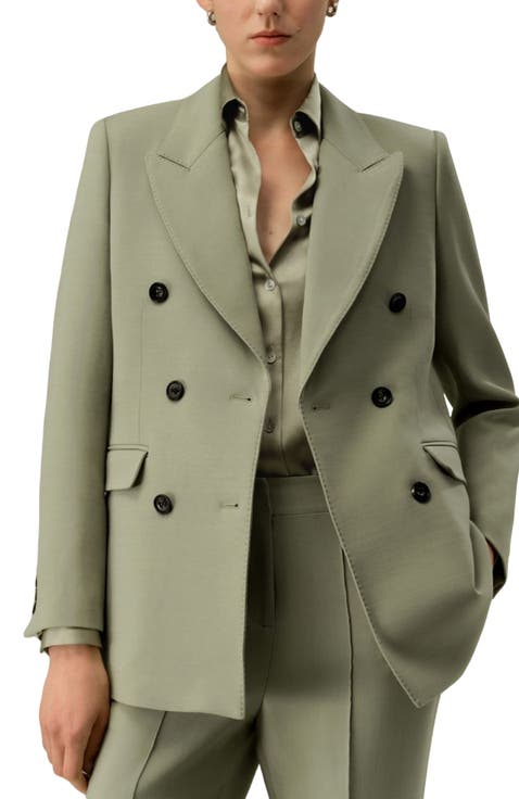 Women's Silk-Wool Blend Double Breasted Lapel Blazer