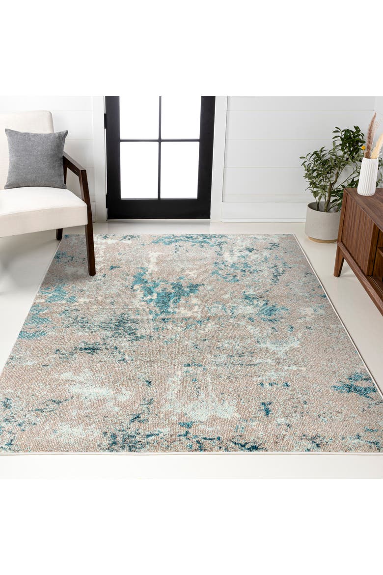 Contemporary POP Modern Abstract Vintage Faded Area Rug, Alternate, color, Blue/Gray