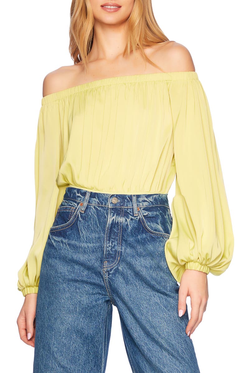 Susana Monaco Off the Shoulder Matte Satin Blouson Bodysuit, Main, color, 