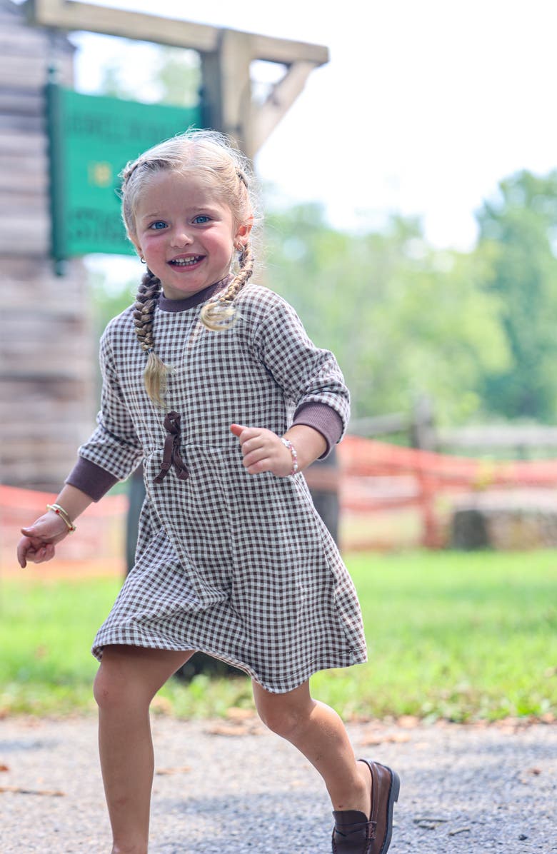 Manière Kids' Gingham Long Sleeve Dress, Alternate, color, Mocha