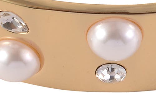 Laundry By Shelli Segal Crystal & Faux Pearl Hinge Bangle Bracelet In Gold