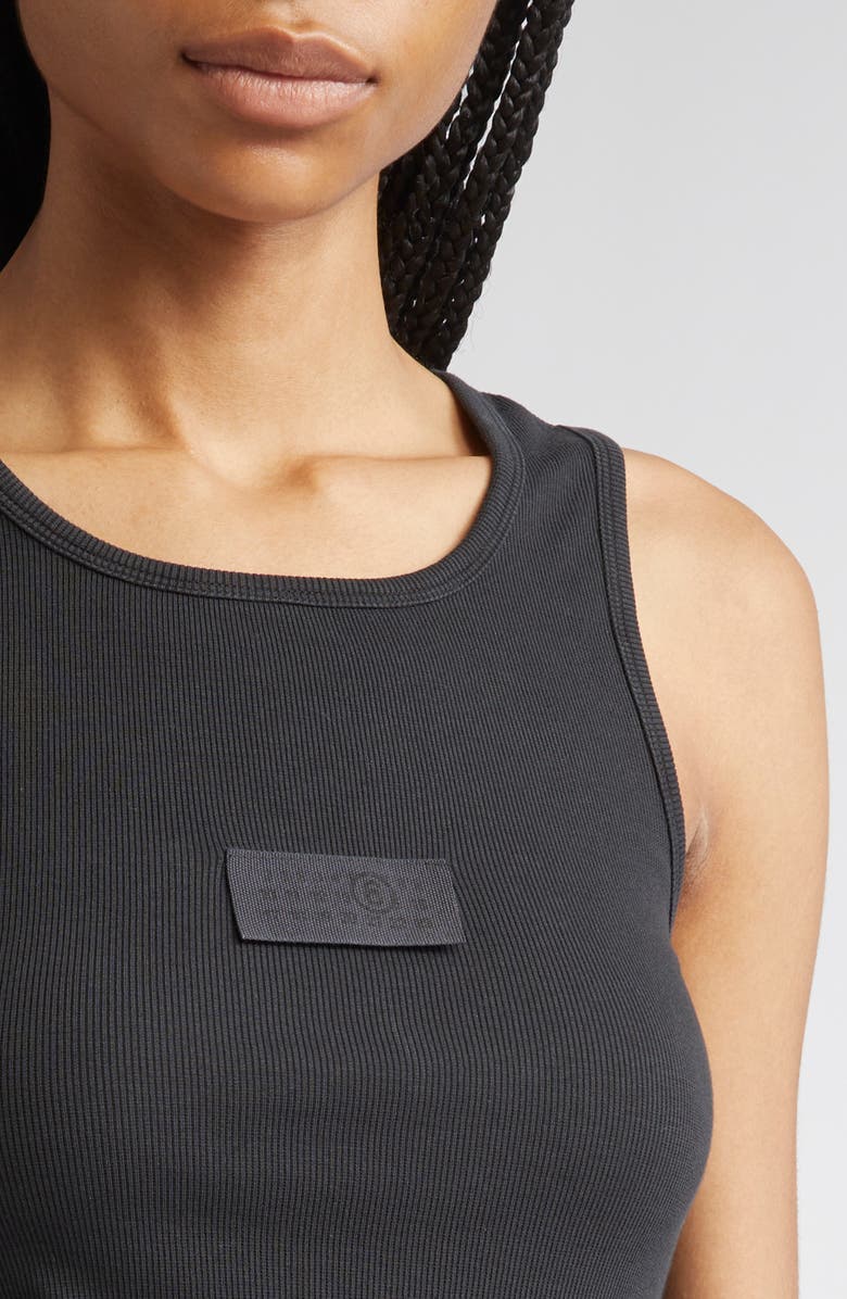 MM6 Maison Margiela Numeric Logo Patch Stretch Cotton Tank, Alternate, color, Black