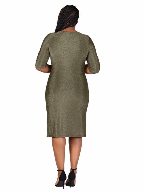 24seven Comfort Apparel Elbow Length Sleeve Shimmer Bodycon Mini Party Dress In Green