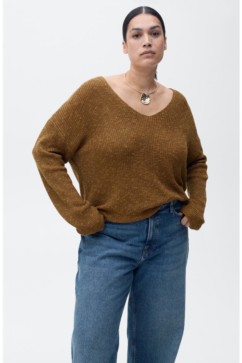 V-Neck Sweater, Alternate, color, TOBACCO BROWN