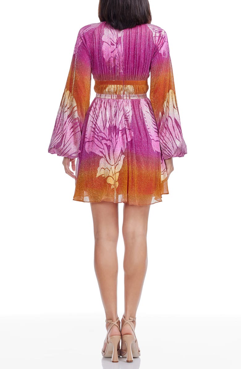 Dress the Population Codi Long Sleeve Fit & Flare Dress, Alternate, color, Bright Fuchsia Multi
