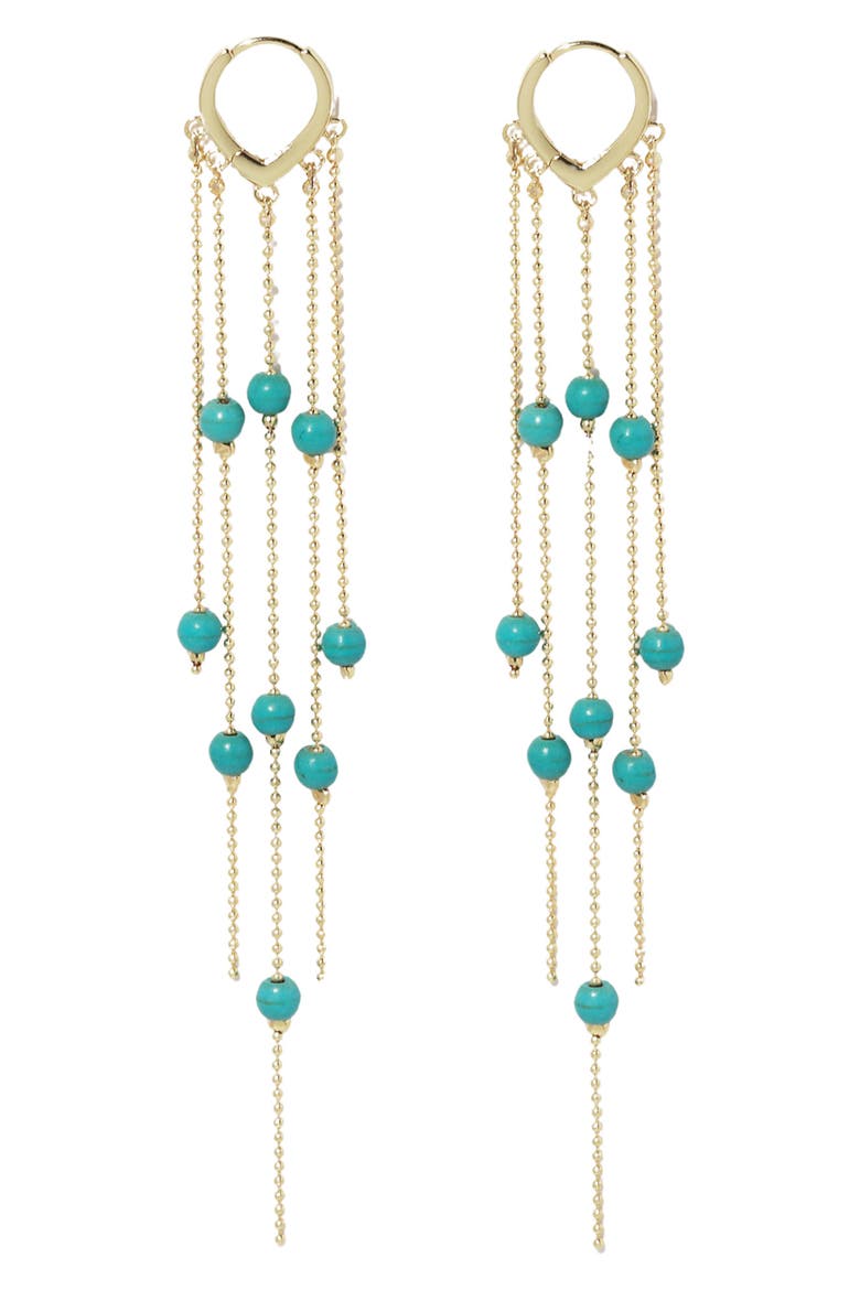 Copacabana Imitation Pearl Drop Earrings, Main, color, GOLD/ TURQUOISE