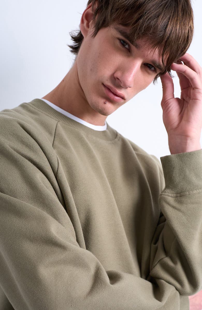 Topman Boxy Raglan Sleeve Sweatshirt, Alternate, color, Light Khaki