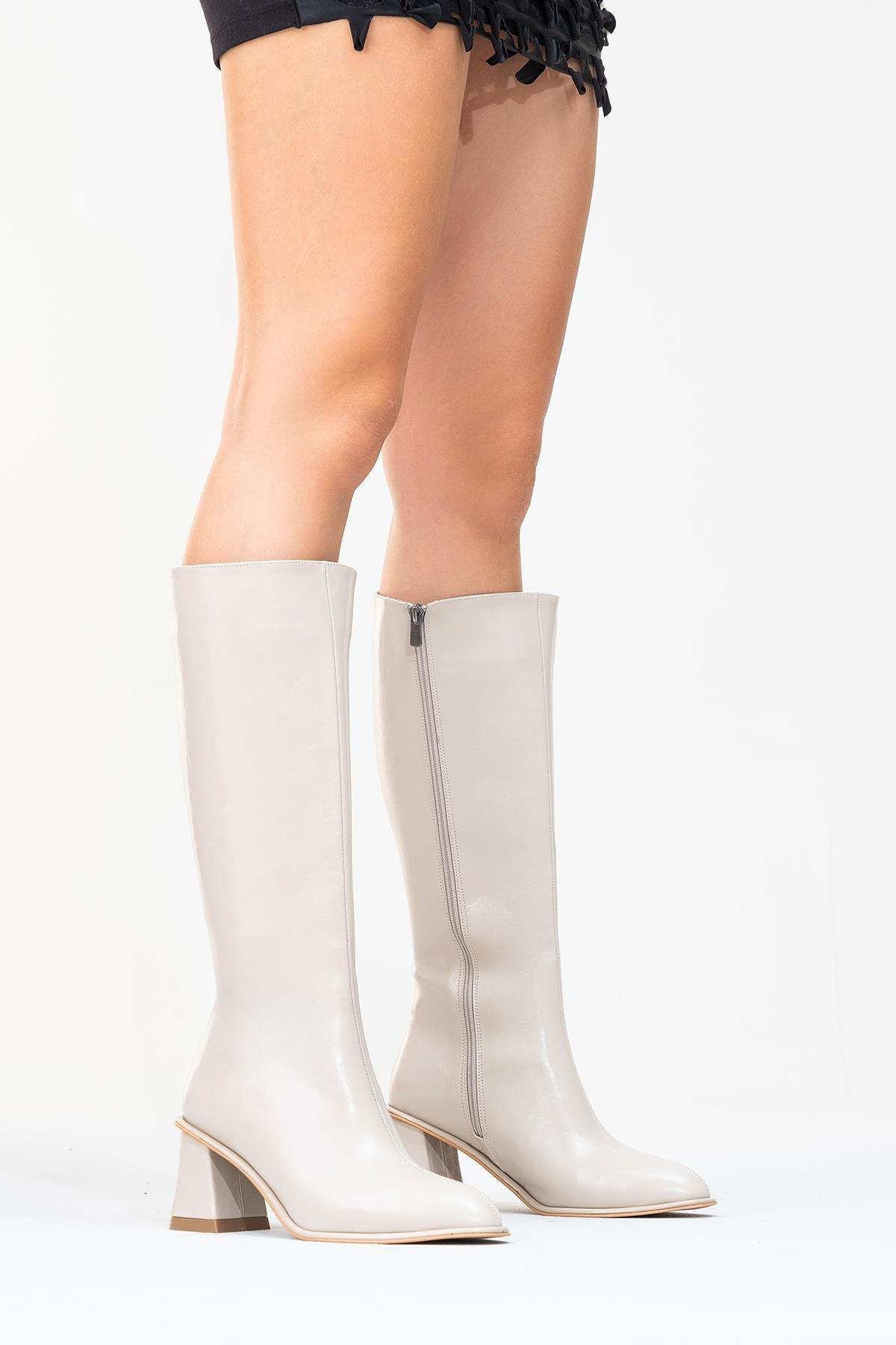 Paradis Block Heel Knee High Boot, Alternate, color, Beige Faux Leather