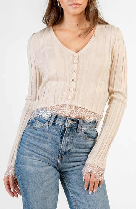 Lace Trim Ribbed Cardigan