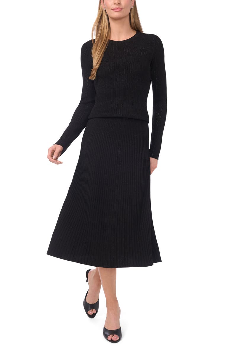 Rib Midi Skirt, Alternate, color, BLACK/ BRONZE