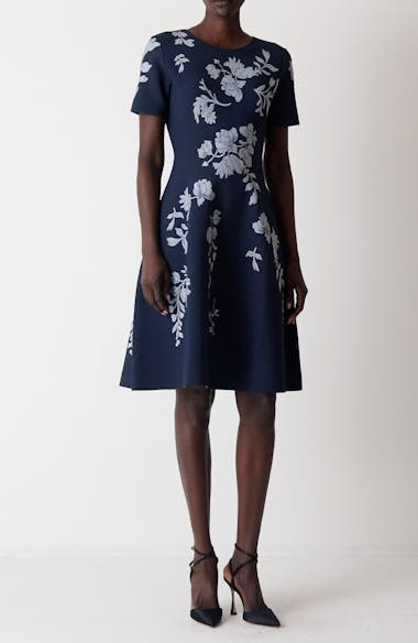 Carolina Herrera Floral Jacquard Fit & Flare Dress | Nordstrom