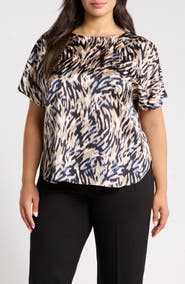 Anne Klein Print Bateau Neck Top