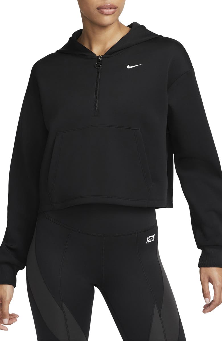 Nike Metallic Dri-FIT Half Zip Crop Graphic Logo Hoodie, Main, color,